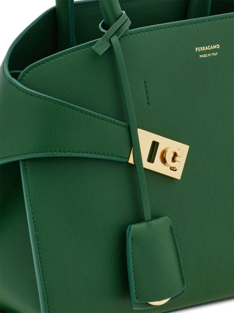 Green Hug Small Leather Tote Bag