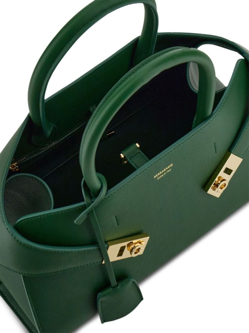 Green Hug Small Leather Tote Bag