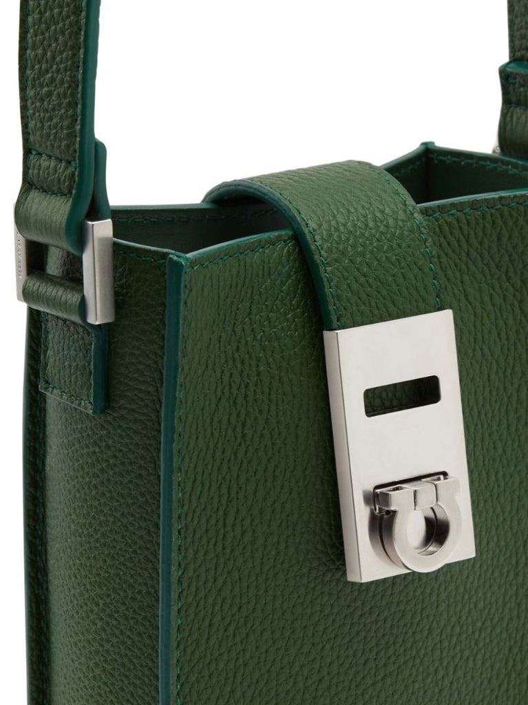 Green Gancini Leather Messenger Bag