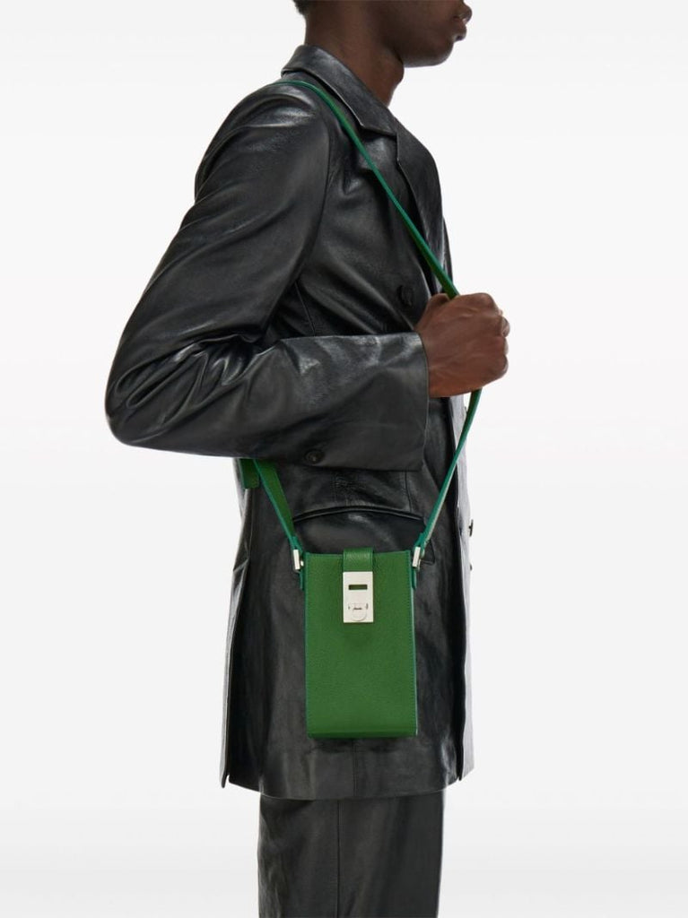 Green Gancini Leather Messenger Bag