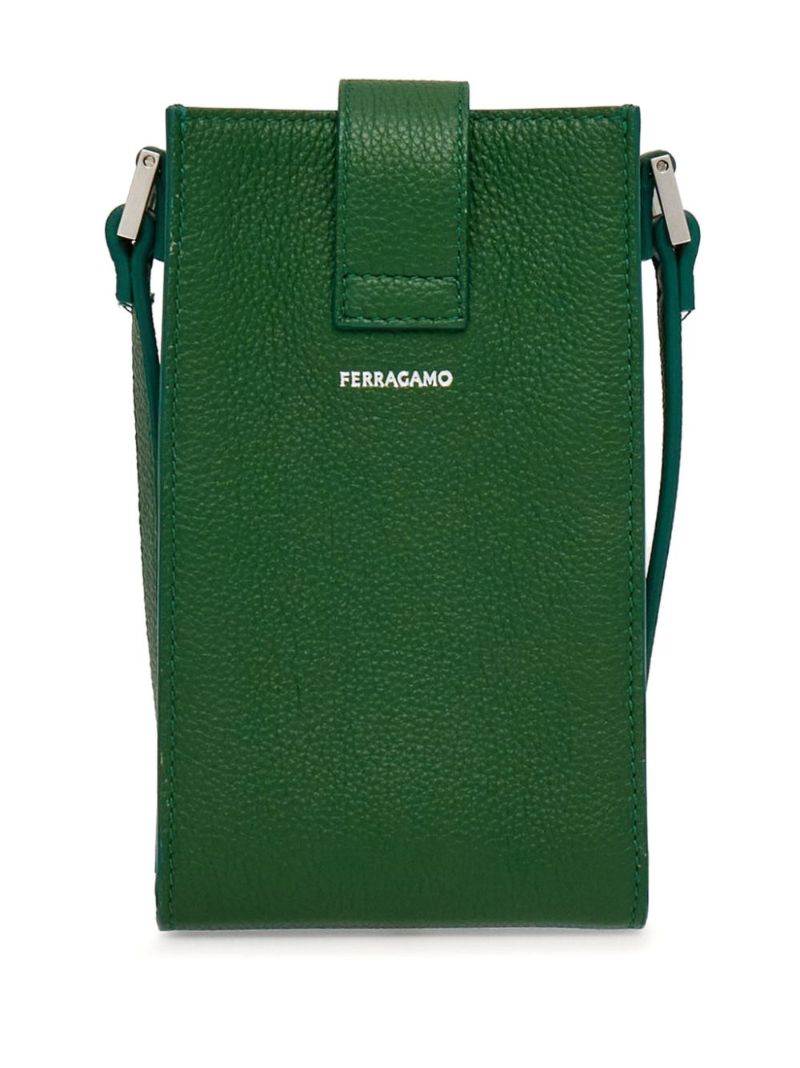 Green Gancini Leather Messenger Bag