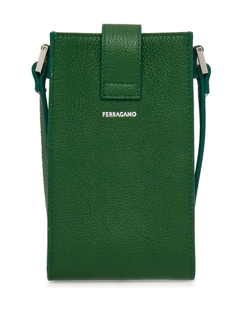 Green Gancini Leather Messenger Bag