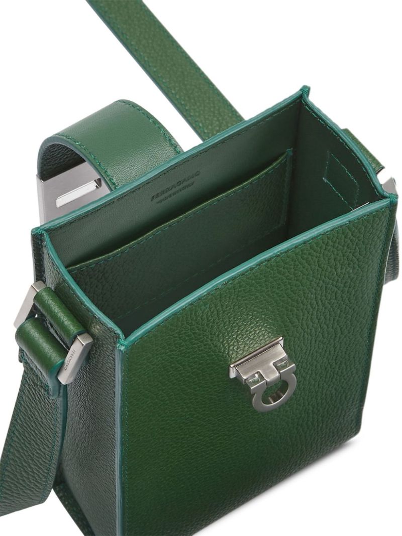 Green Gancini Leather Messenger Bag