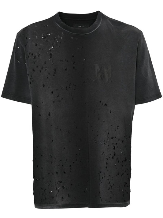Black Ma Logo Print Distressed T-shirt