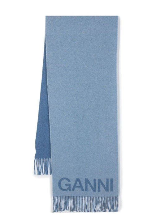 Blue Logo-jacquard Wool Scarf