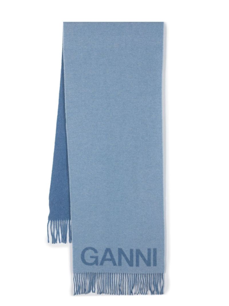 Blue Logo-jacquard Wool Scarf
