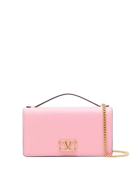 Pink Vlogo Signature Leather Cross Body Bag