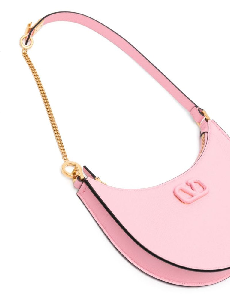 Pink Vlogo Signature Leather Shoulder Bag