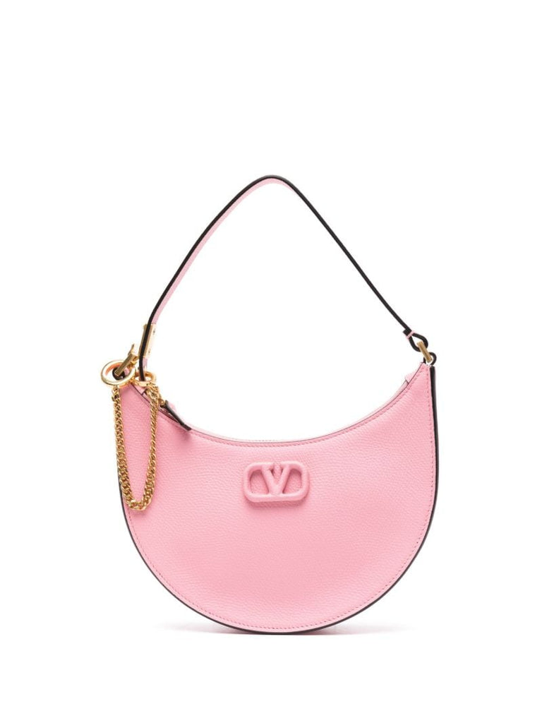 Pink Vlogo Signature Leather Shoulder Bag
