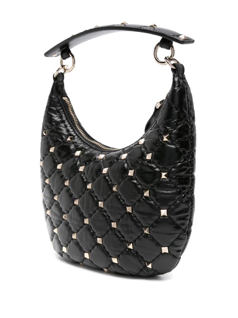 Black Small Rockstud Spike Leather Top Handle Bag