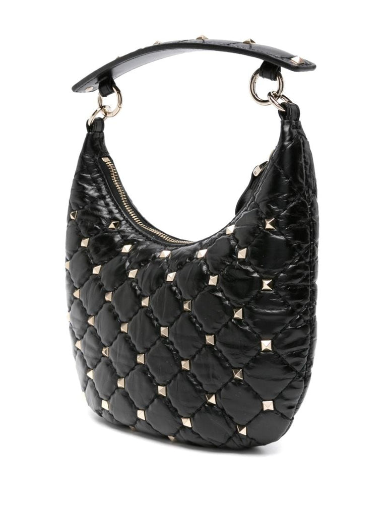 Black Small Rockstud Spike Leather Top Handle Bag