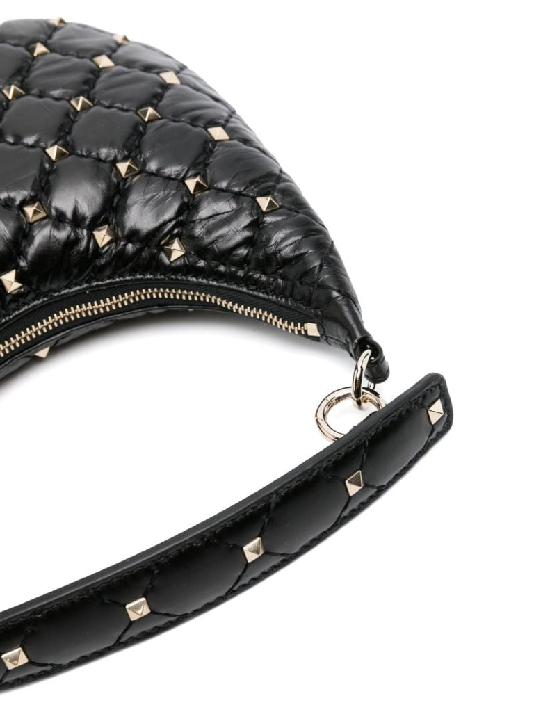 Black Small Rockstud Spike Leather Top Handle Bag