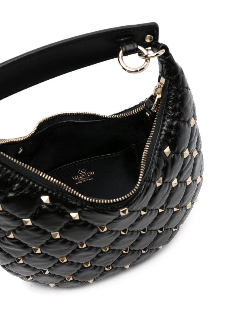Black Small Rockstud Spike Leather Top Handle Bag