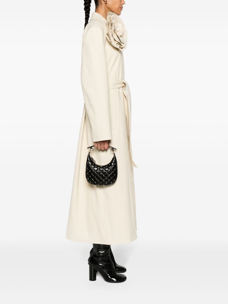 Black Small Rockstud Spike Leather Top Handle Bag