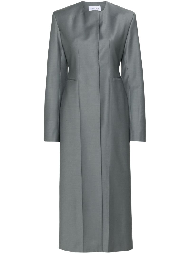 Grey Pertia Collarless Single-breasted Coat