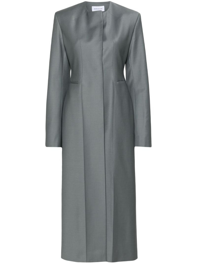 Grey Pertia Collarless Single-breasted Coat