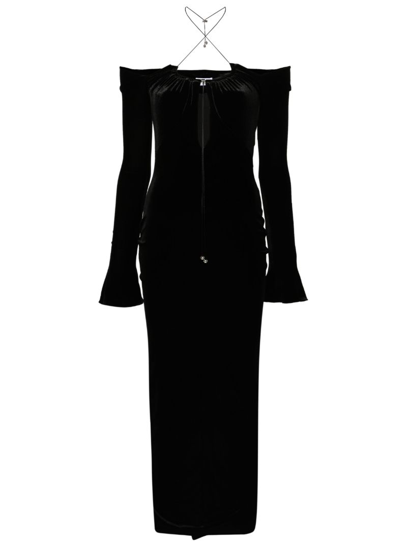 Black Salm Velvet Midi Dress