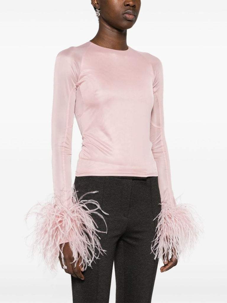 Pink Alero Feather-trim Blouse