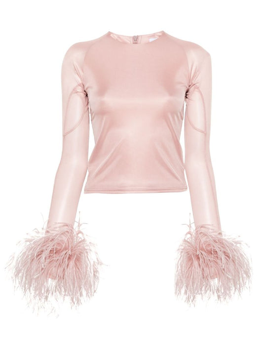 Pink Alero Feather-trim Blouse