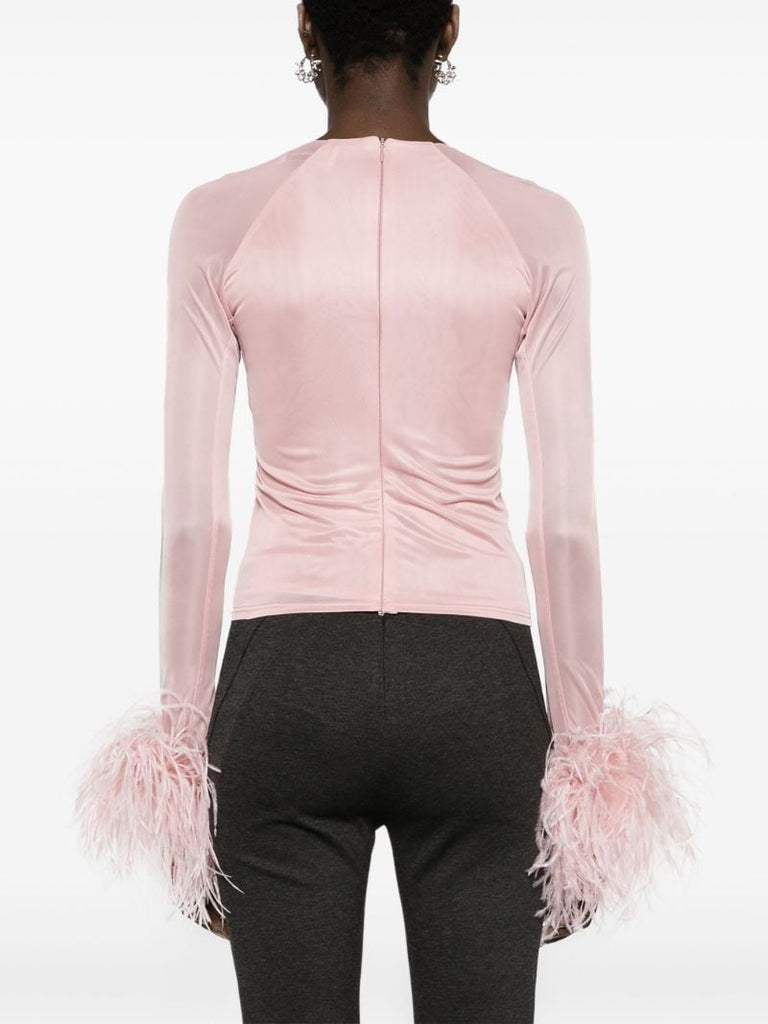 Pink Alero Feather-trim Blouse