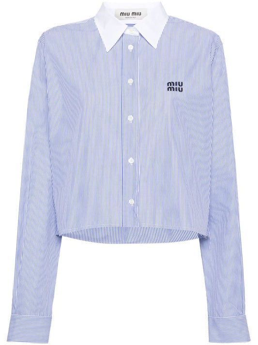 Blue Logo-embroidered Striped Shirt