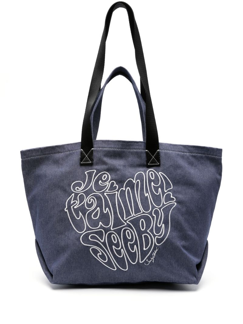 Blue Je T'aime Denim Tote Bag