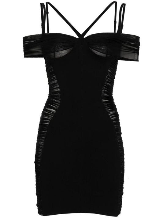 Black Ruched Panelled Mini Dress