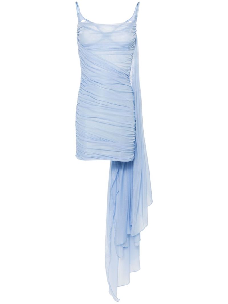 Blue Ruched Mesh Mini Dress