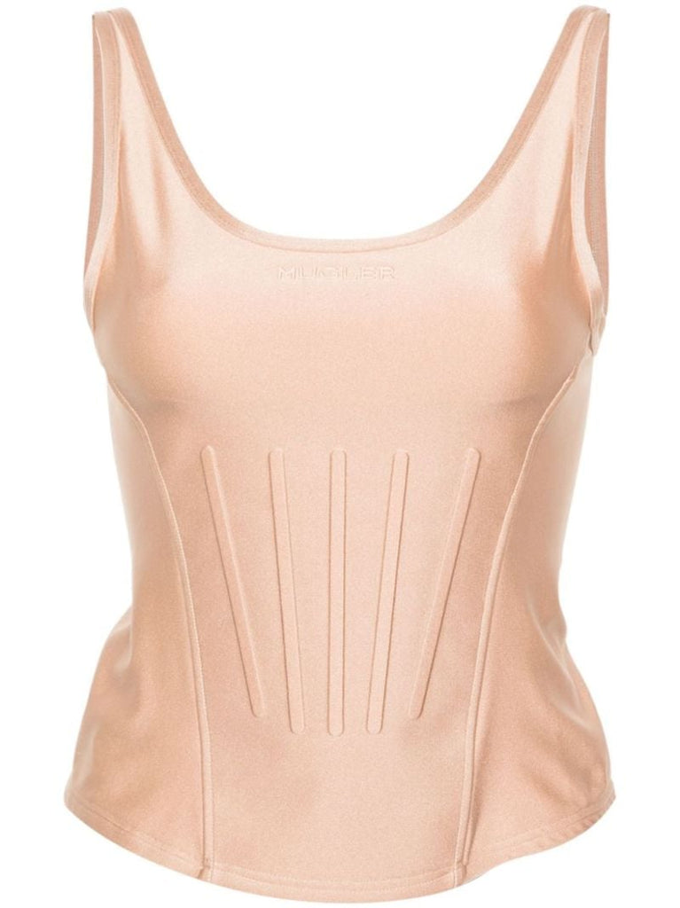 Brown Corseted Satin Tank Top