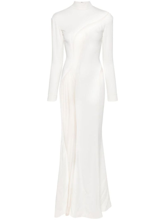 White Tulle-insert Maxi Dress