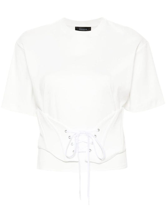 White Corseted Cotton T-shirt