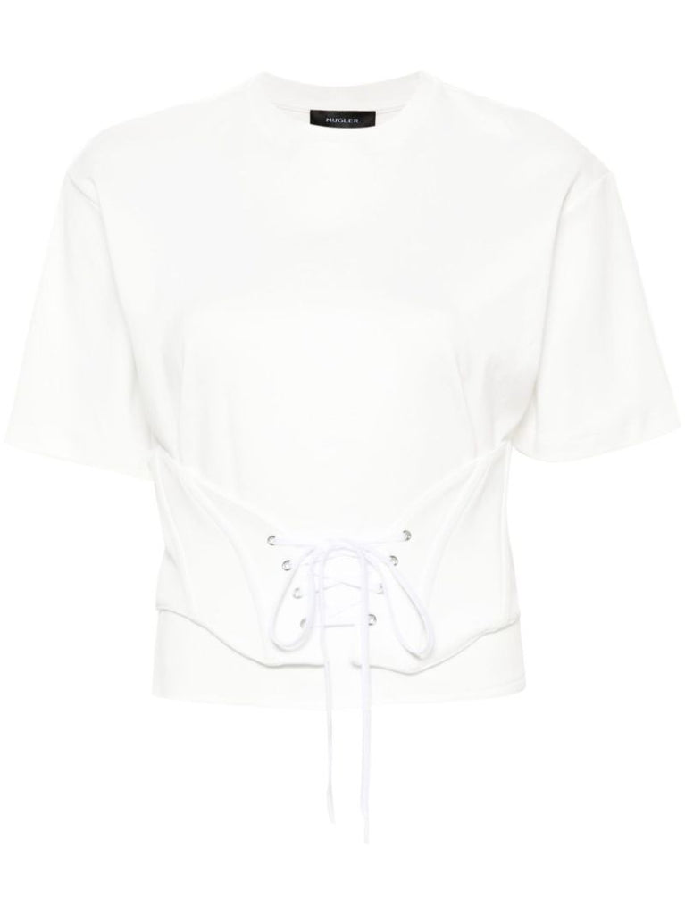 White Corseted Cotton T-shirt