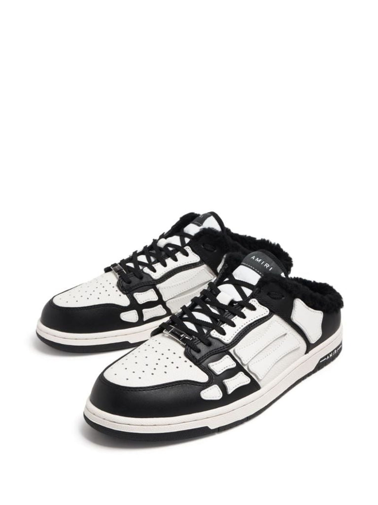 White and Black Skel Top Leather Mules