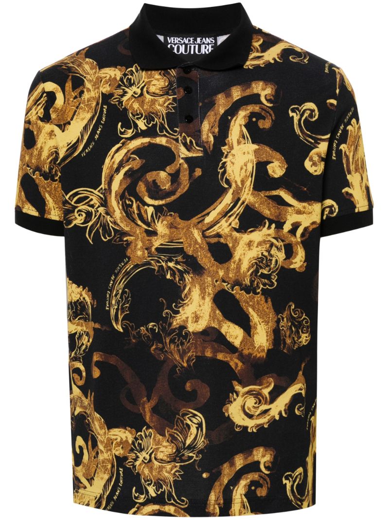 Black Watercolour Couture-print Polo Shirt