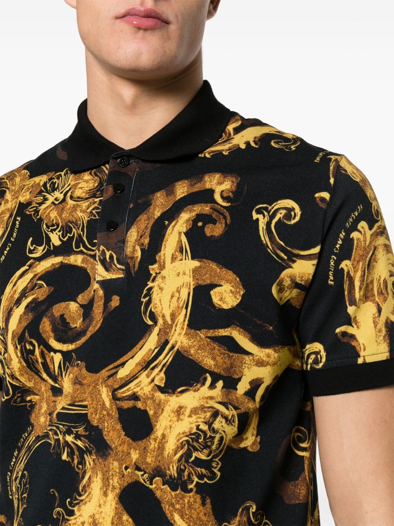 Black Watercolour Couture-print Polo Shirt