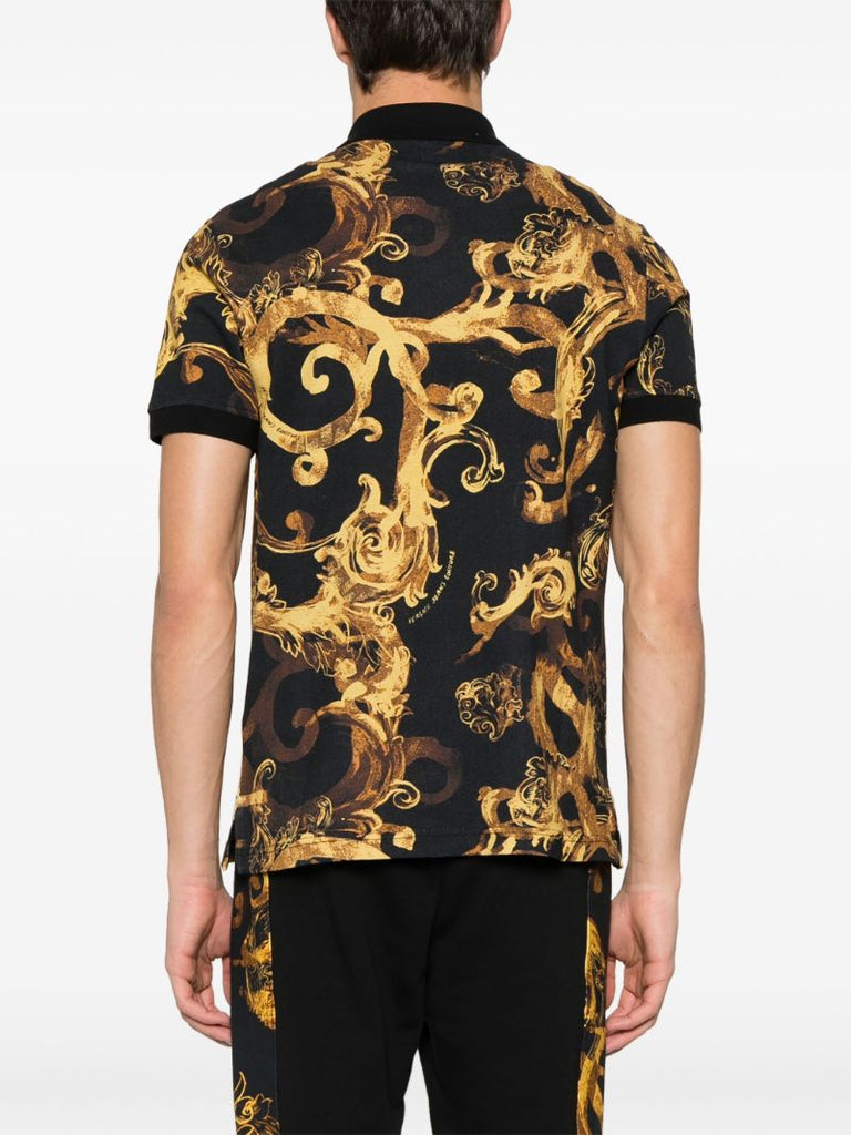 Black Watercolour Couture-print Polo Shirt