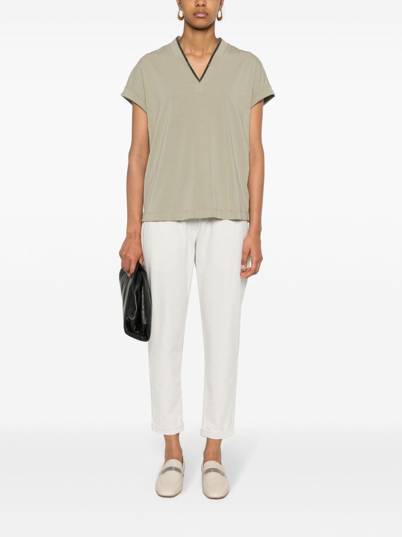 Neutral Monilli Chain-embellished Trousers
