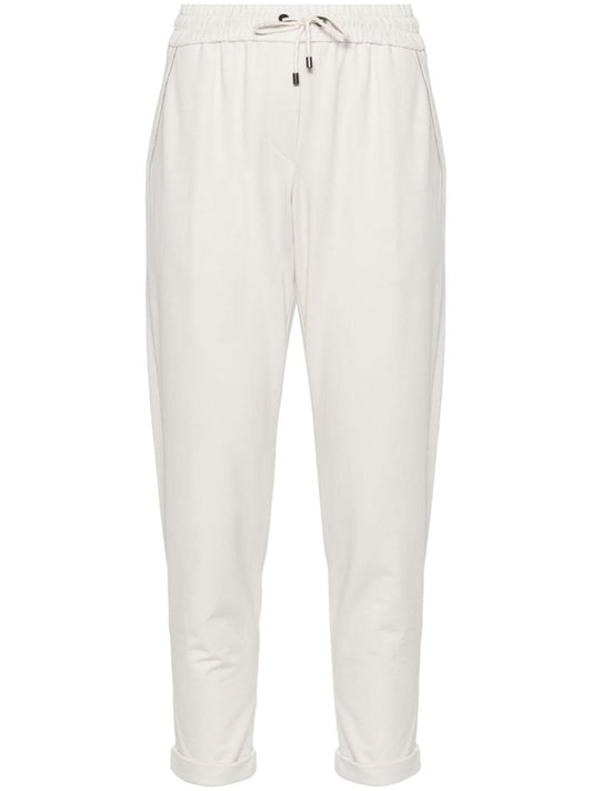 Neutral Monilli Chain-embellished Trousers