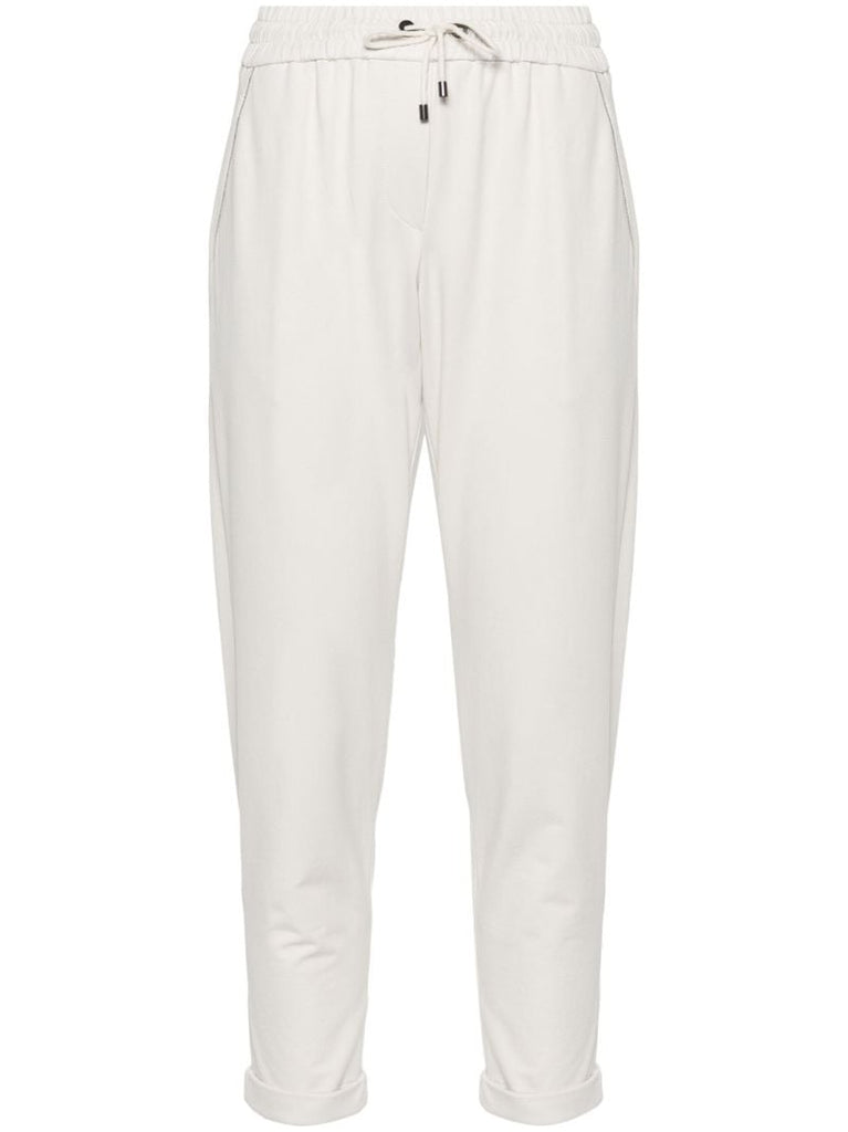 Neutral Monilli Chain-embellished Trousers