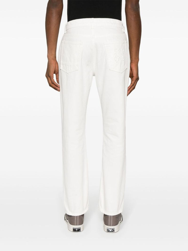 White Logo-embossed Straight-leg Jeans