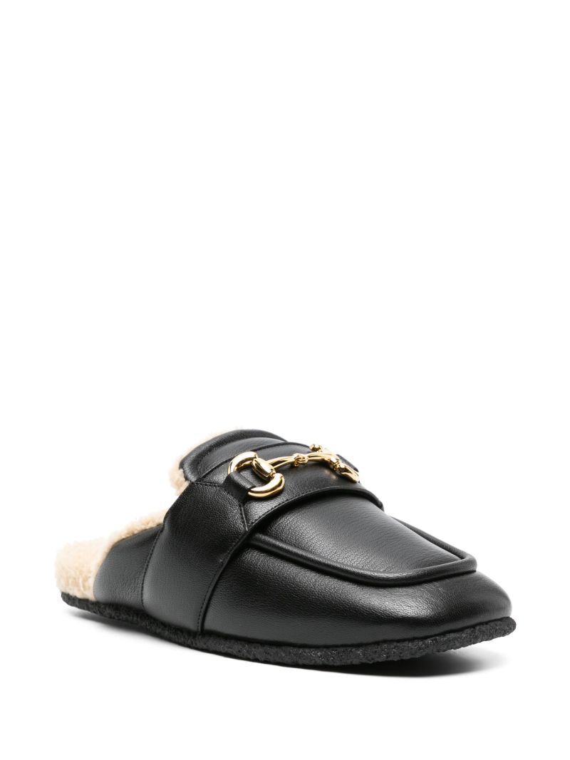 Black Horsebit Leather Slippers