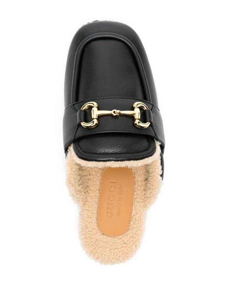 Black Horsebit Leather Slippers