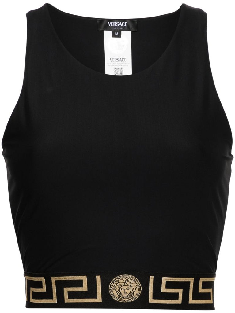Black Greca Crop Tank Top