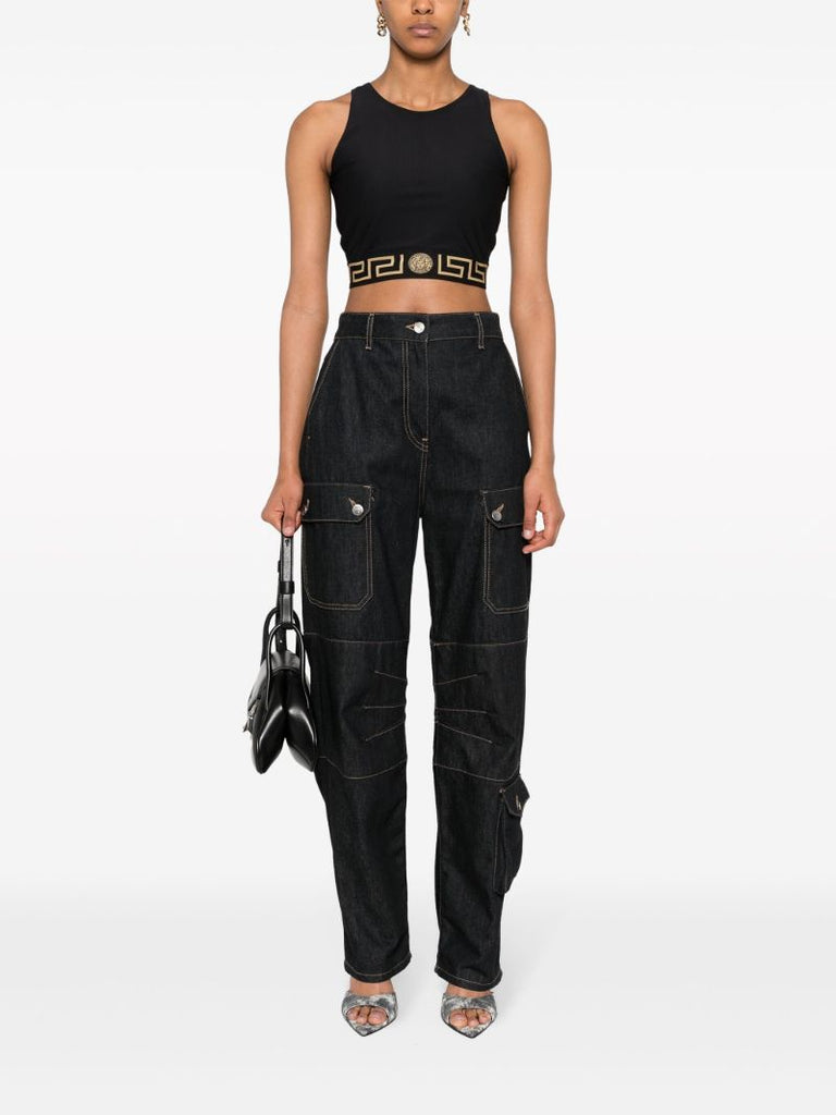 Black Greca Crop Tank Top