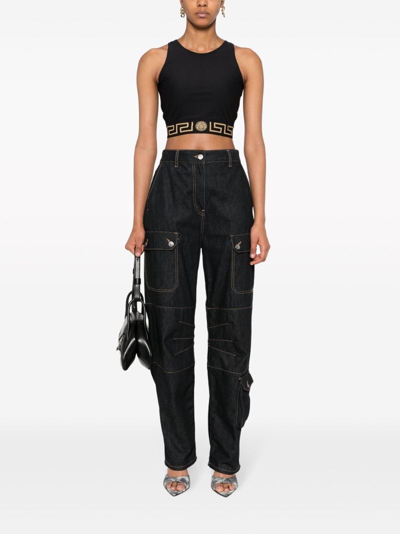 Black Greca Crop Tank Top