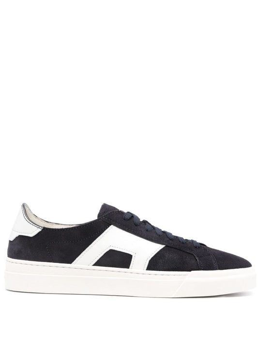 Blue Double Buckle Leather Sneakers