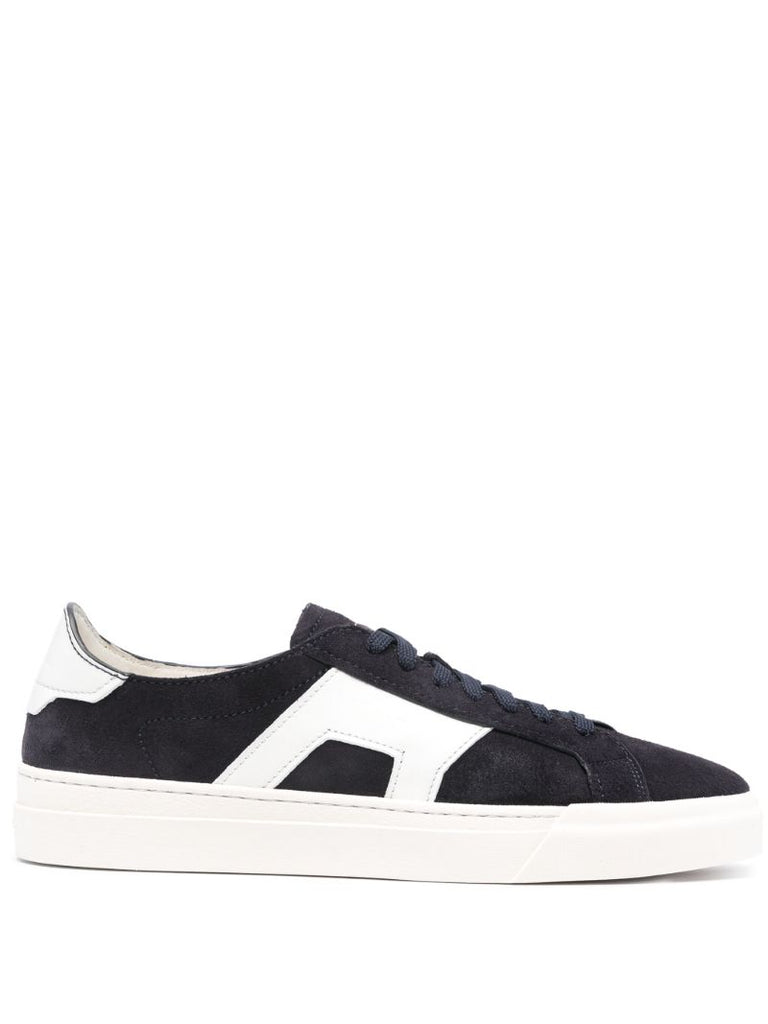 Blue Double Buckle Leather Sneakers