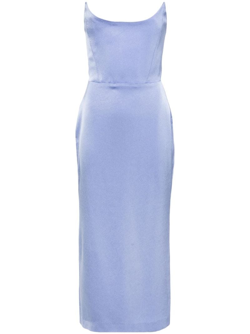 Blue Corset Satin Midi Dress