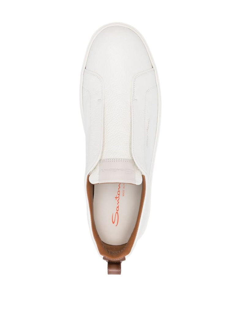 White Tumbled Leather Slip-on Sneakers