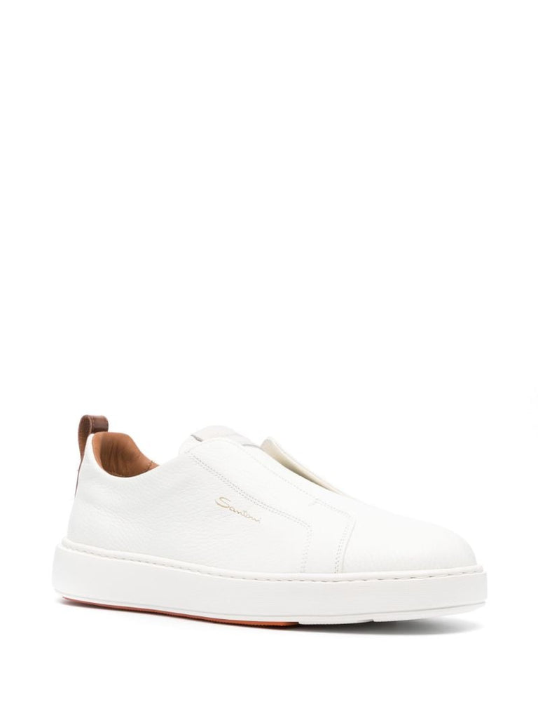 White Tumbled Leather Slip-on Sneakers